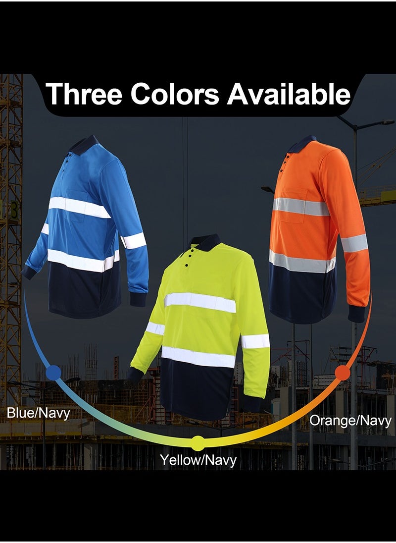 Zuolaya - Safety Workwear Long Sleeve Quick Drying Reflective Polo Shirts High Vis Work T Shirts Orange/Black - Image 1