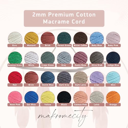 Makromecity, Cotton Macrame Cord 2mm x 195 Yards (590 feet) 2mm Recycled Cotton Crochet Yarn for Macrame Art & Crafts for Wall Hangings, Bags, Underplate, Rug (25 Colors Available) (Ecru) - Image 3