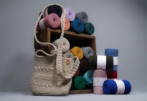 Makromecity, Cotton Macrame Cord 2mm x 195 Yards (590 feet) 2mm Recycled Cotton Crochet Yarn for Macrame Art & Crafts for Wall Hangings, Bags, Underplate, Rug (25 Colors Available) (Ecru) - Image 5