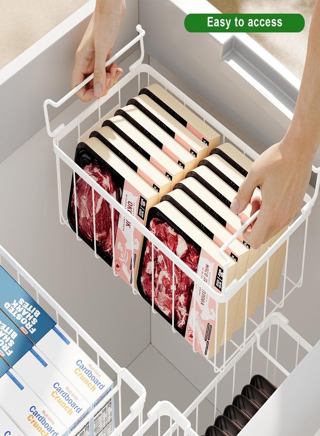 lonpute 3 Pack Stackable Wire Storage Baskets With Tag, Freezer Organizer Bins for Most 7 Cu.FT Freezer Sort Frozen Meats, Deep Freezer Organizer Bins with Handle Add Space Easy Reach, White - Image 2