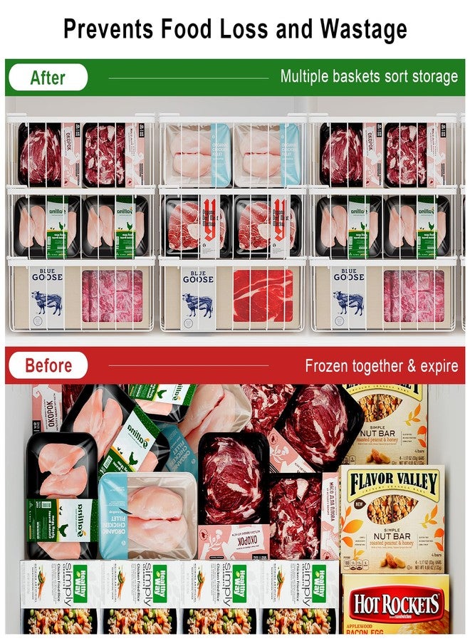 lonpute 3 Pack Stackable Wire Storage Baskets With Tag, Freezer Organizer Bins for Most 7 Cu.FT Freezer Sort Frozen Meats, Deep Freezer Organizer Bins with Handle Add Space Easy Reach, White - Image 5