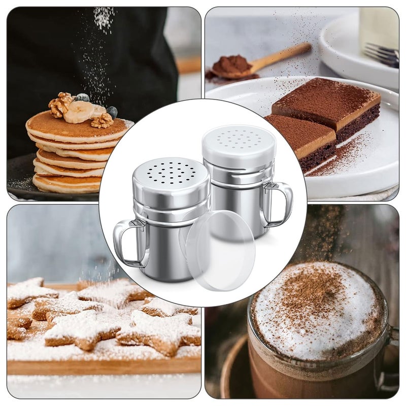 2 Pieces Stainless Steel Dredge Shaker,with Lid and Handle Salt and Pepper Shakers,Seasoning Pepper Shaker - Image 5