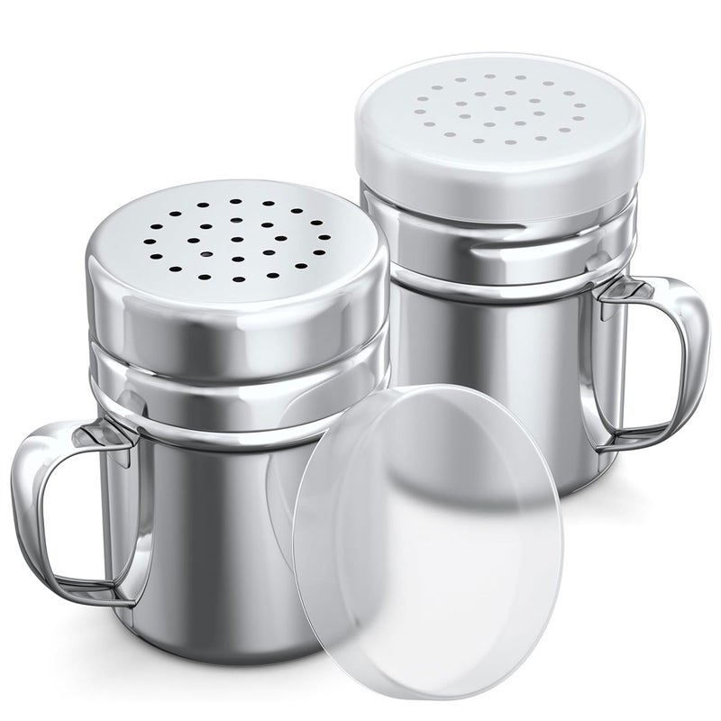 2 Pieces Stainless Steel Dredge Shaker,with Lid and Handle Salt and Pepper Shakers,Seasoning Pepper Shaker - Image 1