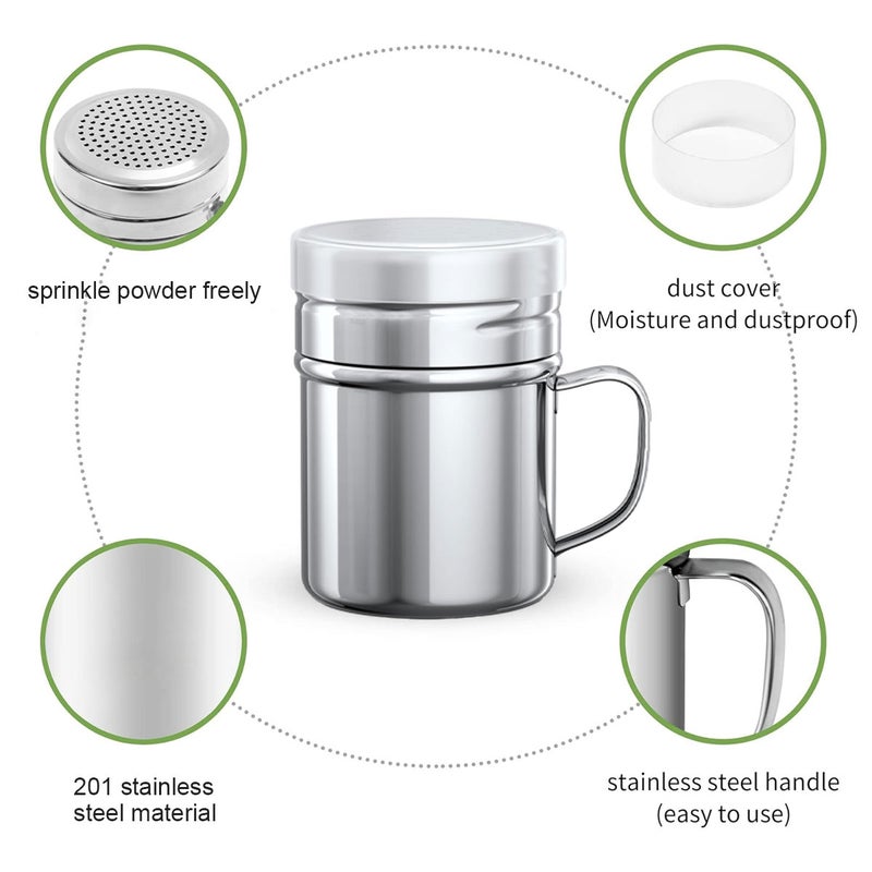 2 Pieces Stainless Steel Dredge Shaker,with Lid and Handle Salt and Pepper Shakers,Seasoning Pepper Shaker - Image 3