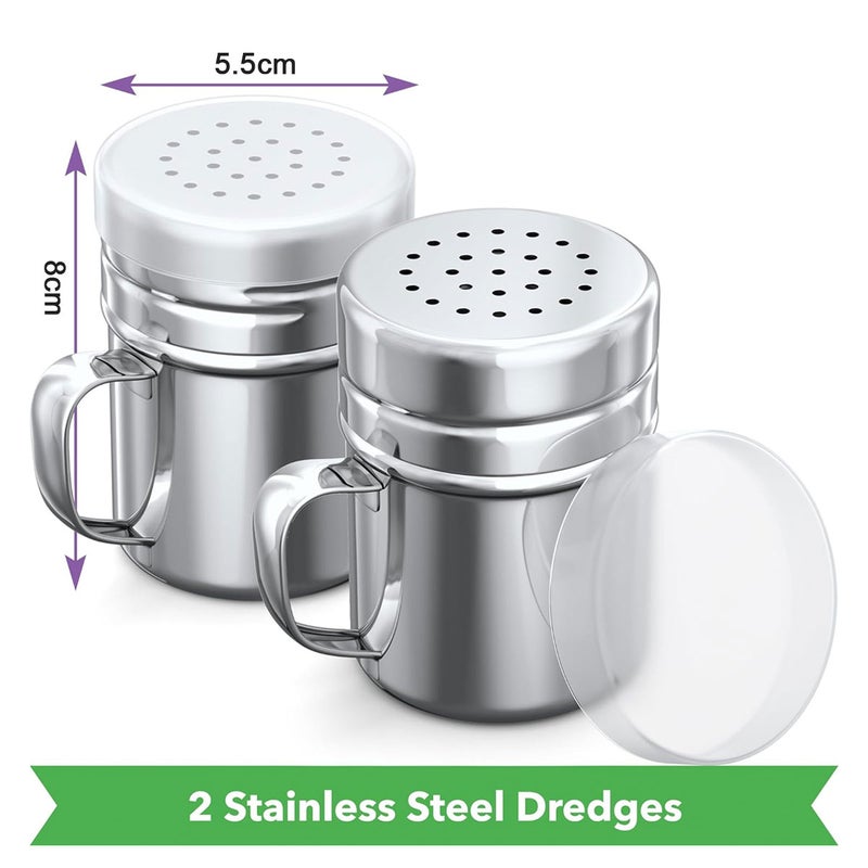 2 Pieces Stainless Steel Dredge Shaker,with Lid and Handle Salt and Pepper Shakers,Seasoning Pepper Shaker - Image 2