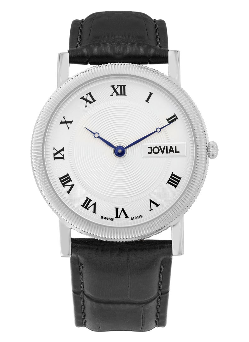 Jovial JOVIAL 7073GSLQ11  Men's Leather Strap Analogue Watch, 40mm, White Dial  - Image 1
