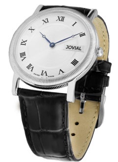 Jovial JOVIAL 7073GSLQ11  Men's Leather Strap Analogue Watch, 40mm, White Dial  - Image 2