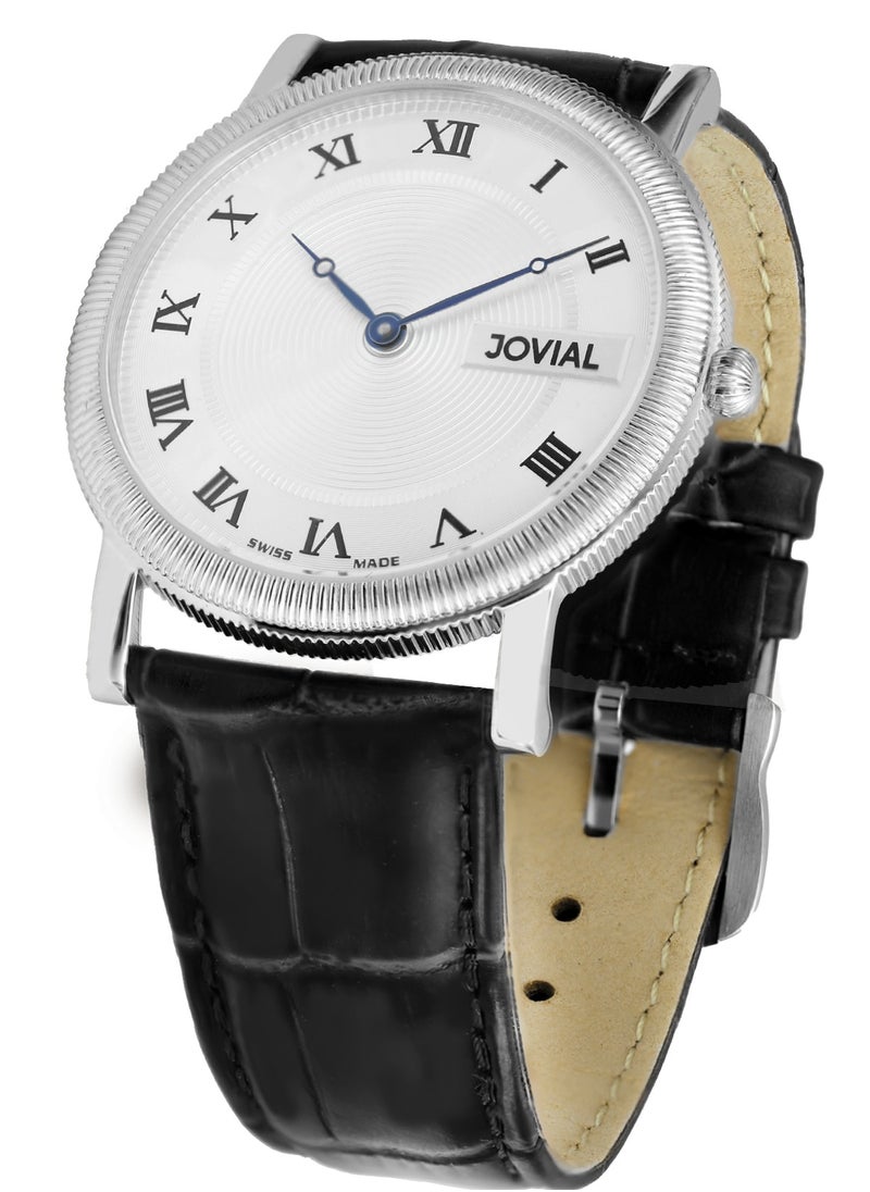Jovial JOVIAL 7073GSLQ11  Men's Leather Strap Analogue Watch, 40mm, White Dial  - Image 2
