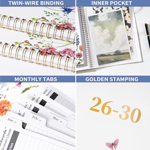 Planrage 2026-2030 Monthly Planner - 5 Year Planner/Calendar, 2026-2030 Monthly Calendar Planners Spiral Bound, Jan. 2026 - Dec. 2030, 9" x 11", Twin-Wire Binding + Tabs + Pocket - Flowers - Image 5