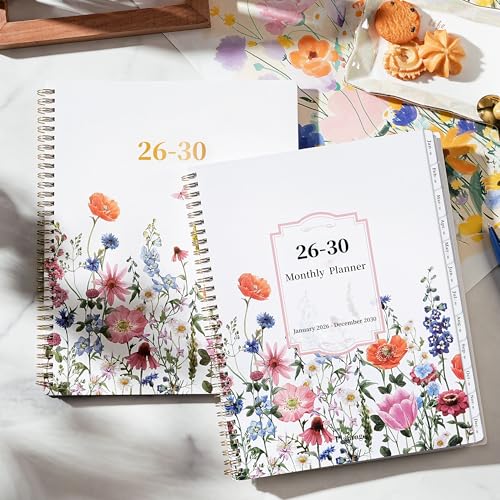 Planrage 2026-2030 Monthly Planner - 5 Year Planner/Calendar, 2026-2030 Monthly Calendar Planners Spiral Bound, Jan. 2026 - Dec. 2030, 9" x 11", Twin-Wire Binding + Tabs + Pocket - Flowers - Image 2