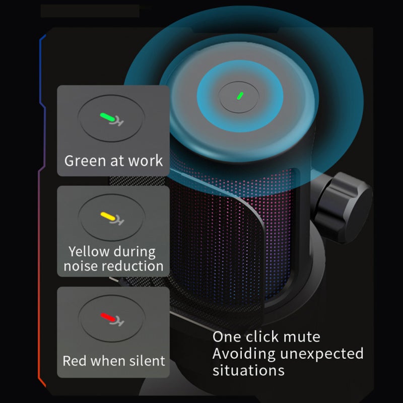 ميكروفون ألعاب RGB: ميكروف مكثف قلبي أبيض - جودة صوت ممتازة 192 كيلو هرتز/48 بت، إضاءة RGB ديناميكية، كتم الصوت بنقرة واحدة، تحكم الكسب، قاعدة ركلية، توصيل واستخدام سريع للألعاب، البث المباشر، بودكاست

注：原文最后“Podcas”应为“Podcast”，翻译时按正确拼写处理为“بودكاست” - Image 2