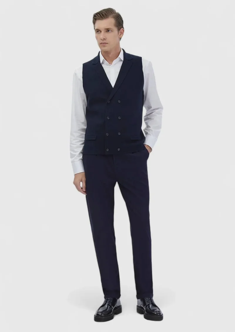 رامسي سترة محبوكة كاجوال باللون الأزرق الداكن، بقصة عادية وياقة فراشة