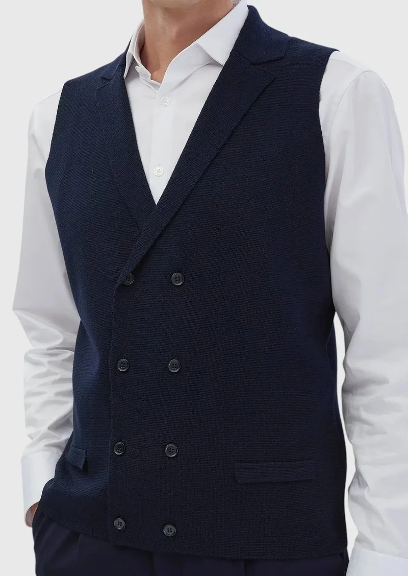 RAMSEY Navy Blue Regular Fit Butterfly Collar Casual Knitting Knit Vest