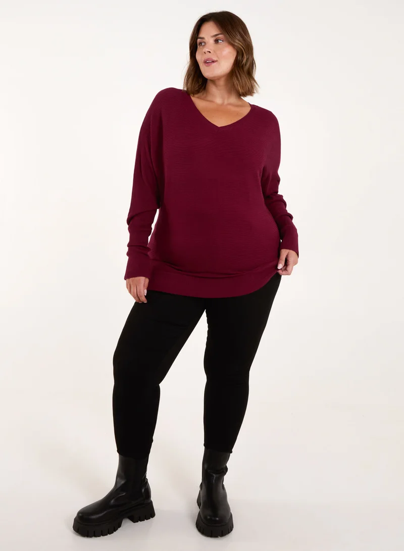 Blue Vanilla Curve Rib V-Neck Jumper