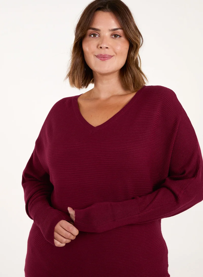 Blue Vanilla Curve Rib V-Neck Jumper