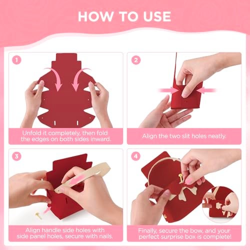 Vane Oak 2 Pcs Money Pull Box for Cash, Leather Surprise Money Boxes Colorblock Bowknot Mini Handbag with 30 Pcs Transparent Bags for Birthday Party Christmas (Wine Red) - Image 5