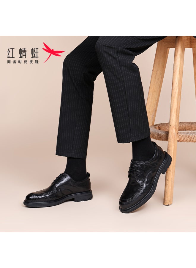 Red Dragonfly Men's Shoes Commuting Cowhide Casual Shoes Men's Thick-soled Height-increasing Business Formal Leather Shoes Men Wta151501t Black 45