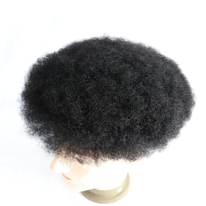 Afro Curly Toupee Male Hair Unit 100 Human Hair units for Black Men 8x10 inch PU Base 4MM Curly Mans Wigs1B Off Black Color Mans Hairpiece