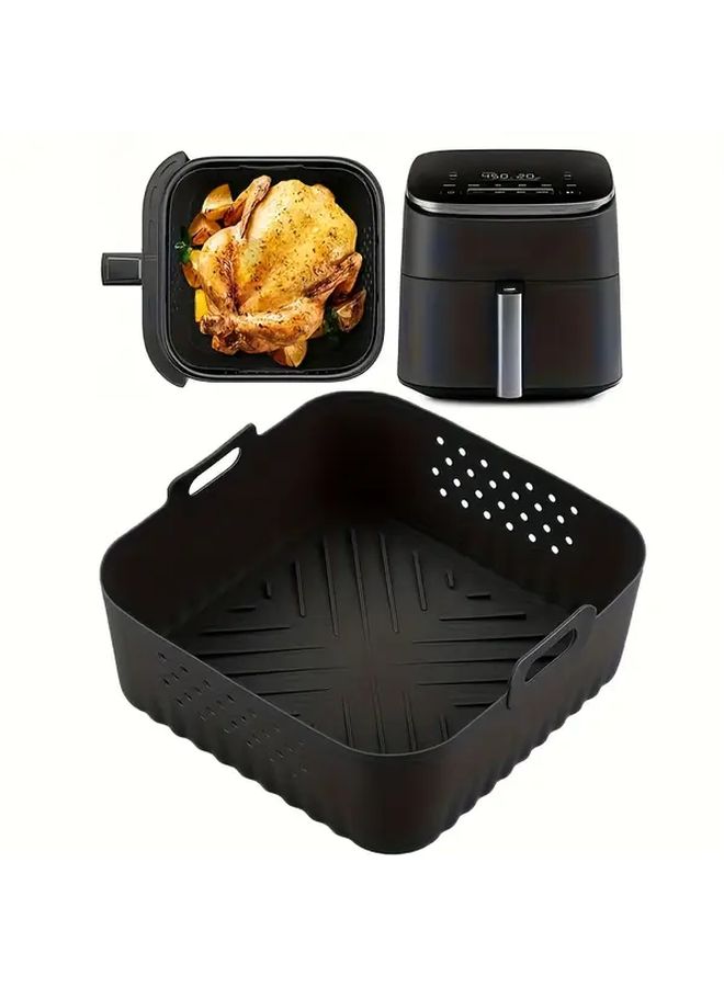 Black Air Fryer Liners 1 Pack Non Stick Dishwasher Safe Reusable For Oil Free Cooking - Image 1