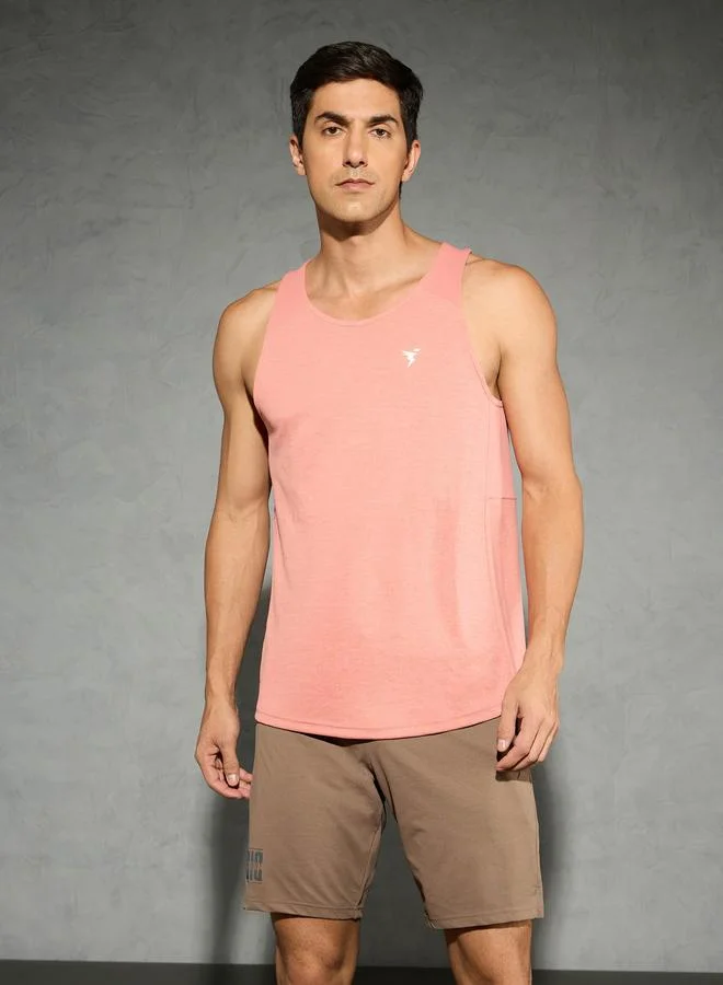 تكنوسبورت Technosport Men Orange Melange Slim Fit Tank
