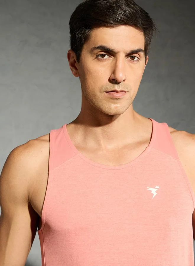 تكنوسبورت Technosport Men Orange Melange Slim Fit Tank