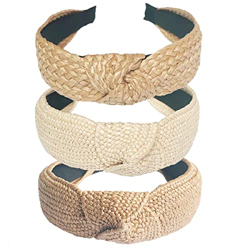 Lvyeer 3 pack Straw Headbands Fashion Rattan Wide Head Band Boho Headband Summer Bohemian Woven Hair Head Bands Hair Band for Woman Girl Hair Accessories - Image 1
