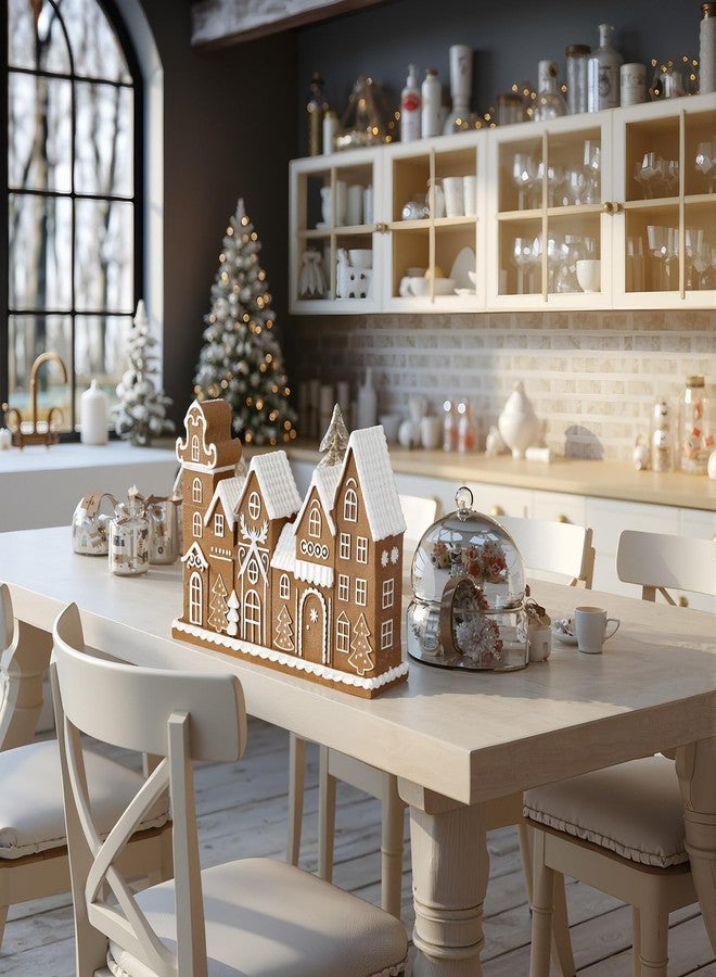 Yookeer زينة عيد الميلاد من يوكير، منزل خبز الزنجبيل، ديكور منزل خبز الزنجبيل من الراتنج، تماثيل قرية خبز الزنجبيل القابلة للتحصيل، قطعة مركزية لعيد الميلاد للطاولة والرف، ديكور منزلي للمطبخ في عيد الميلاد - Image 2