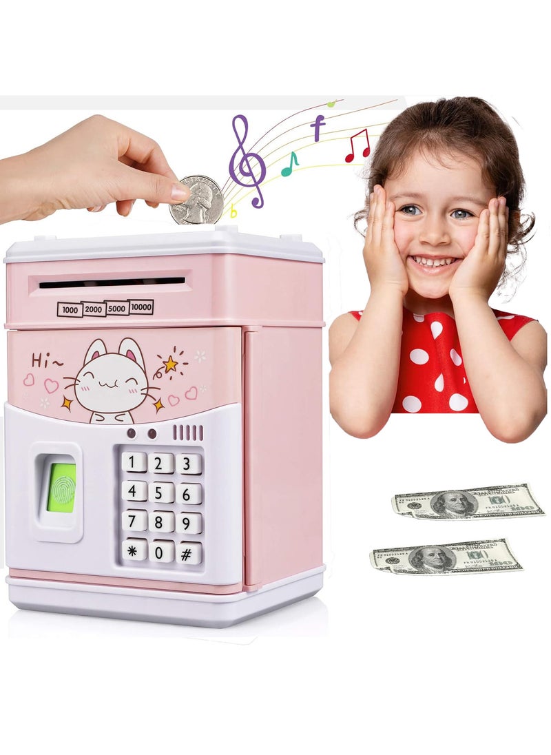 Generic Electronic Cat Piggy Bank for Kids Cash Cartoon ATM Money Saver Bank for Kids with Password,Fingerprint & Music Great Gift Toy for Kids Children (Pink-cat)  - Image 1