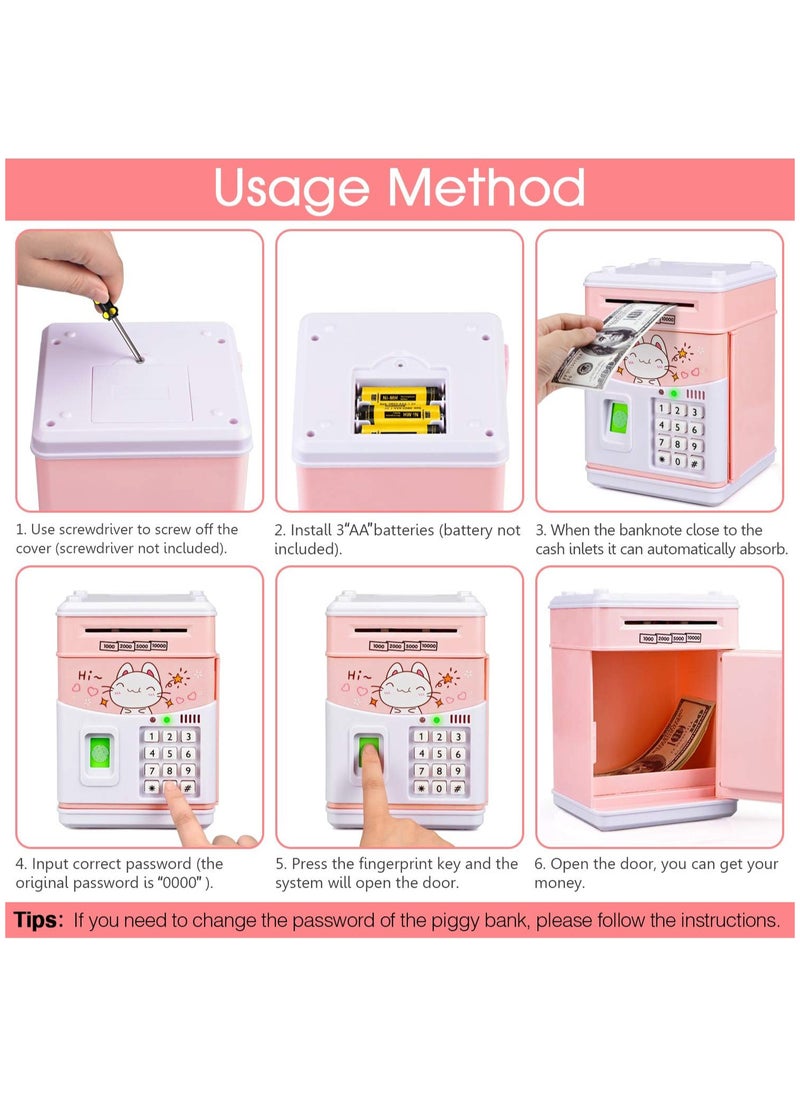 Generic Electronic Cat Piggy Bank for Kids Cash Cartoon ATM Money Saver Bank for Kids with Password,Fingerprint & Music Great Gift Toy for Kids Children (Pink-cat)  - Image 5