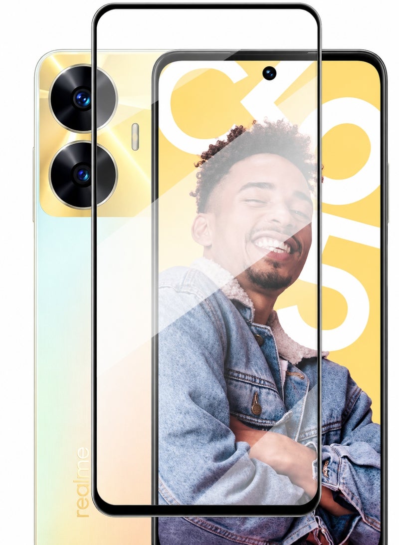Panda High-Sensitivity Tempered Glass Screen Protector for Realme C55 - Full Frame Coverage Shield with Black Borders, Precise Punch-Hole Cut, Anti-Scratch, with Cleaning Kit - Image 1