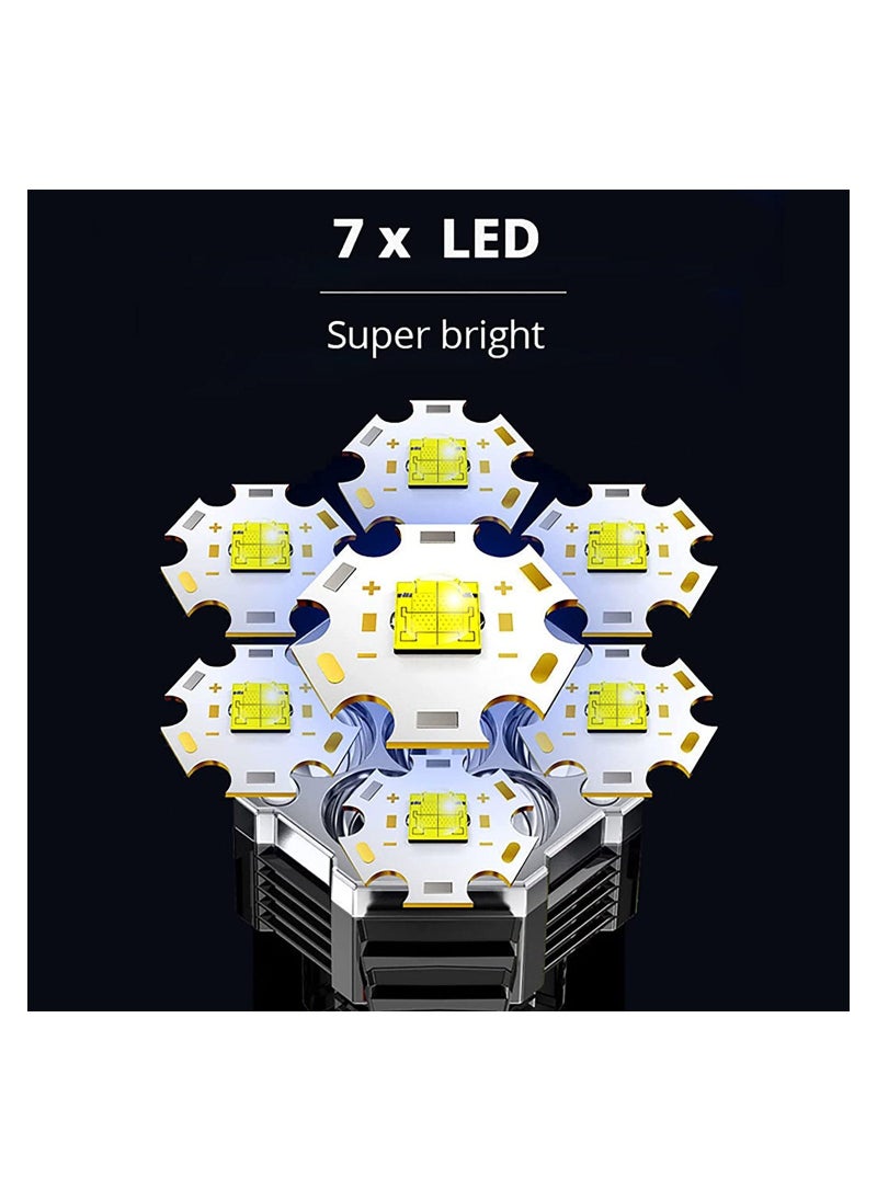 Super Bright LED Torch, Handheld Rechargeable LED Flashlight, Camping Lantern, Searchlight with Handle, for Camping Hunting Hiking, Black - Image 3