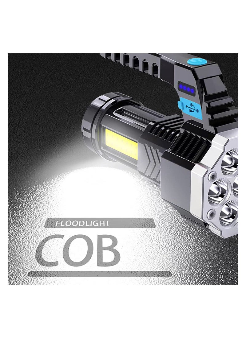 Super Bright LED Torch, Handheld Rechargeable LED Flashlight, Camping Lantern, Searchlight with Handle, for Camping Hunting Hiking, Black - Image 4