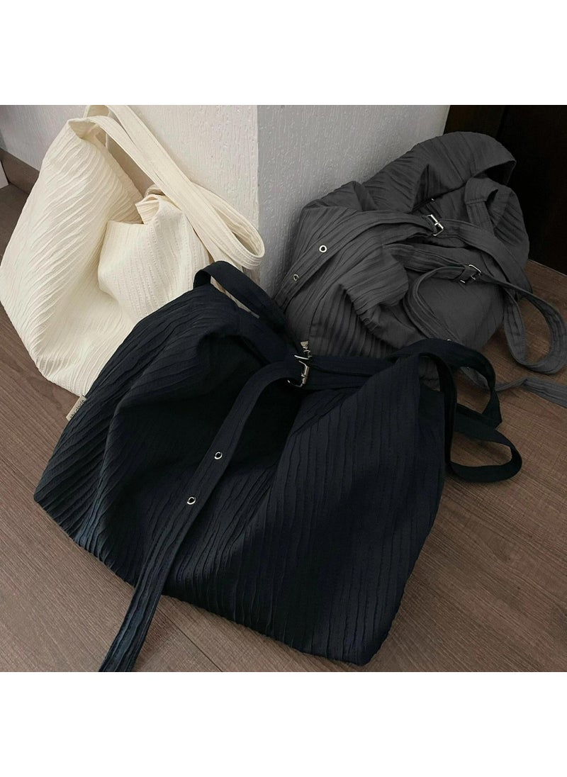 Generic - Korean Stripe Canvas Hobo Lazy Style Versatile Messenger Backpack Black - Image 1