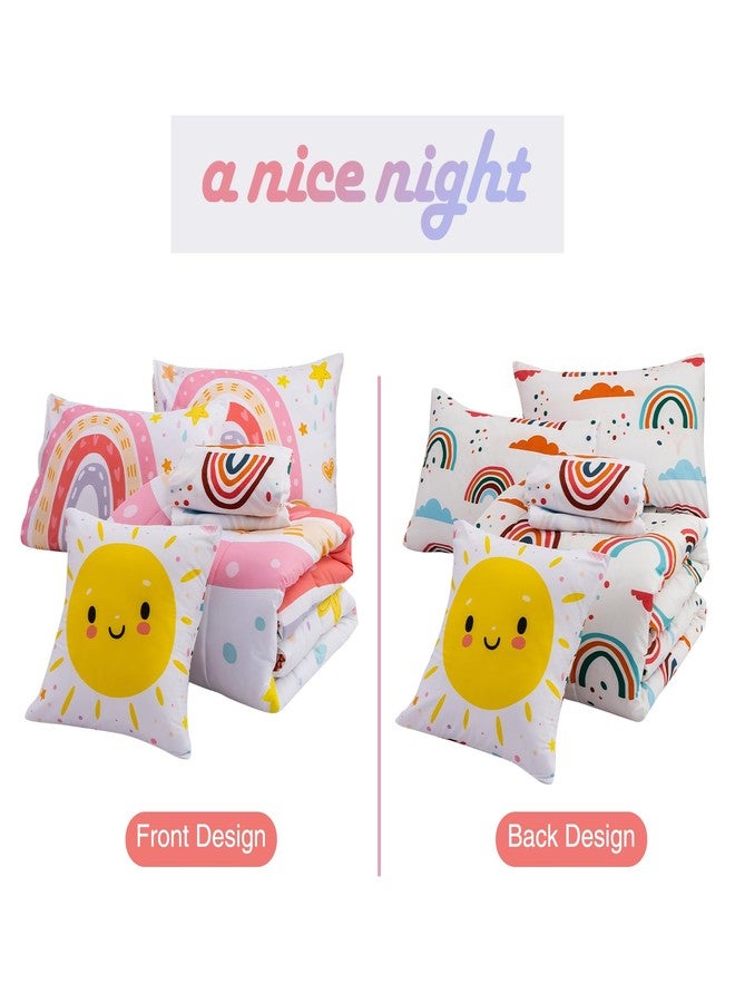 A Nice Night طقم سرير لطيف لليلة 6 قطع مع طباعة قوس قزح وابتسامة الشمس للأولاد والبنات (أبيض، توأم) - Image 4
