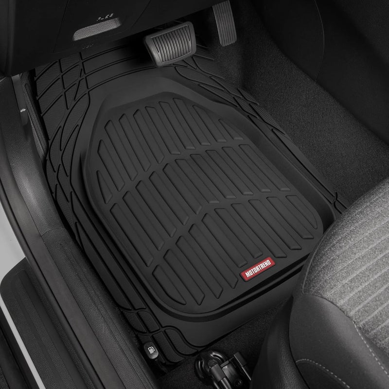 سجادة أرضية Motor Trend FlexTough للسيارات، سجاد عميق لجميع الأحوال الجوية، سجاد أرضي مقاوم للماء قابل للتشذيب للسيارات والشاحنات وسيارات الدفع الرباعي، إكسسوارات سيارة بطانة أرضية عالمية، أسود، مجموعة كاملة - Image 2