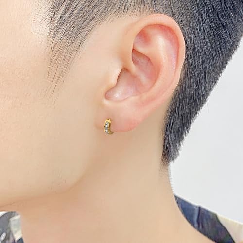 Peora Gold Plated Cubic Zirconia Studded Hoop Huggie Bali Earrings Fancy Stylish Jewellery for Men & Boys (1 Pc.) - Image 3