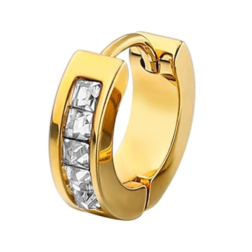 Peora Gold Plated Cubic Zirconia Studded Hoop Huggie Bali Earrings Fancy Stylish Jewellery for Men & Boys (1 Pc.) - Image 1