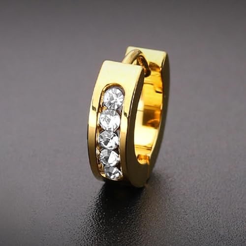 Peora Gold Plated Cubic Zirconia Studded Hoop Huggie Bali Earrings Fancy Stylish Jewellery for Men & Boys (1 Pc.) - Image 2