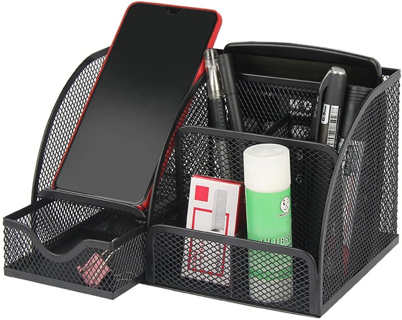 Merayo Desk Organizer Pen Stand For Study Table Stationery Organizer Metal Mesh Office Organizer Pen Holder - Black - Image 1