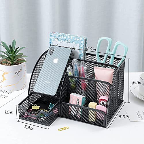 Merayo Desk Organizer Pen Stand For Study Table Stationery Organizer Metal Mesh Office Organizer Pen Holder - Black - Image 5