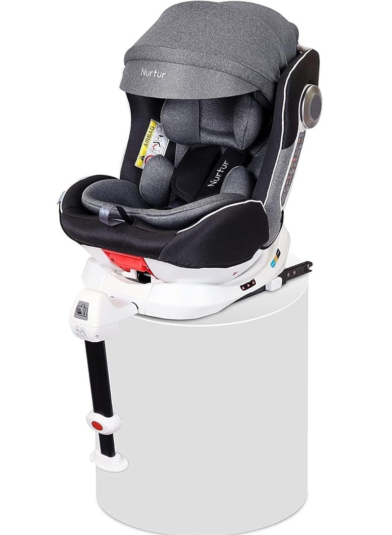 Nurtur Liberty Baby 4 in 1 Car Seat Leg Support ISOFIX 10-level Adjustable Backrest with Canopy Upto 36kg Grey - Image 1