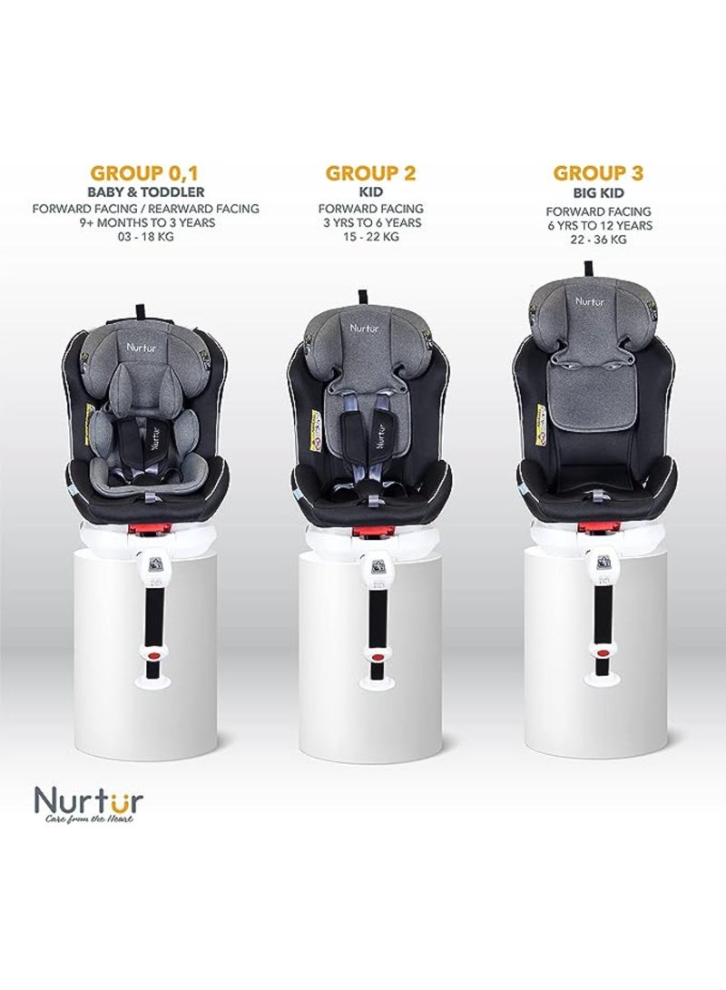 Nurtur Liberty Baby 4 in 1 Car Seat Leg Support ISOFIX 10-level Adjustable Backrest with Canopy Upto 36kg Grey - Image 5