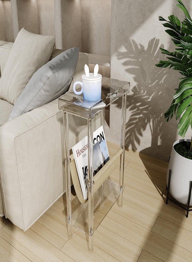 Eglaf Acrylic Narrow Side Table for Small Spaces - Slim End Table with Magazine Holder - Skinny Side Table Small Bedside Table Nightstand for Living Room Bedroom- 15.7” L x 7” W x 23.9” H, Clear - Image 2