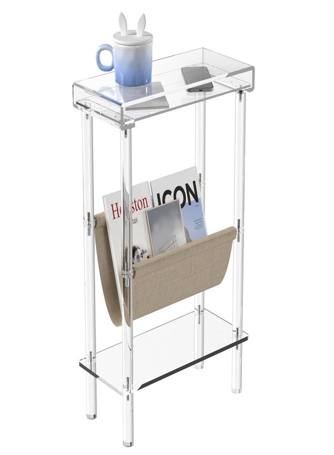 Eglaf Acrylic Narrow Side Table for Small Spaces - Slim End Table with Magazine Holder - Skinny Side Table Small Bedside Table Nightstand for Living Room Bedroom- 15.7” L x 7” W x 23.9” H, Clear - Image 1