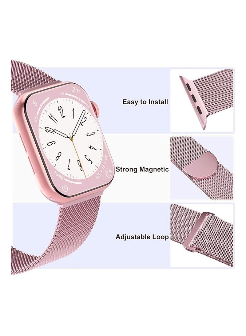 حزام مغناطيسي من الفولاذ المقاوم للصدأ متوافق مع ساعة آبل، 44mm/45mm/46mm/49mm/42mm (S2 S3) قابل للتعديل، بديل للرجال والنساء، متوافق مع السلاسل 10 9 8 7 6 5 4 3، SE، Ultra، وردي زهري - Image 2