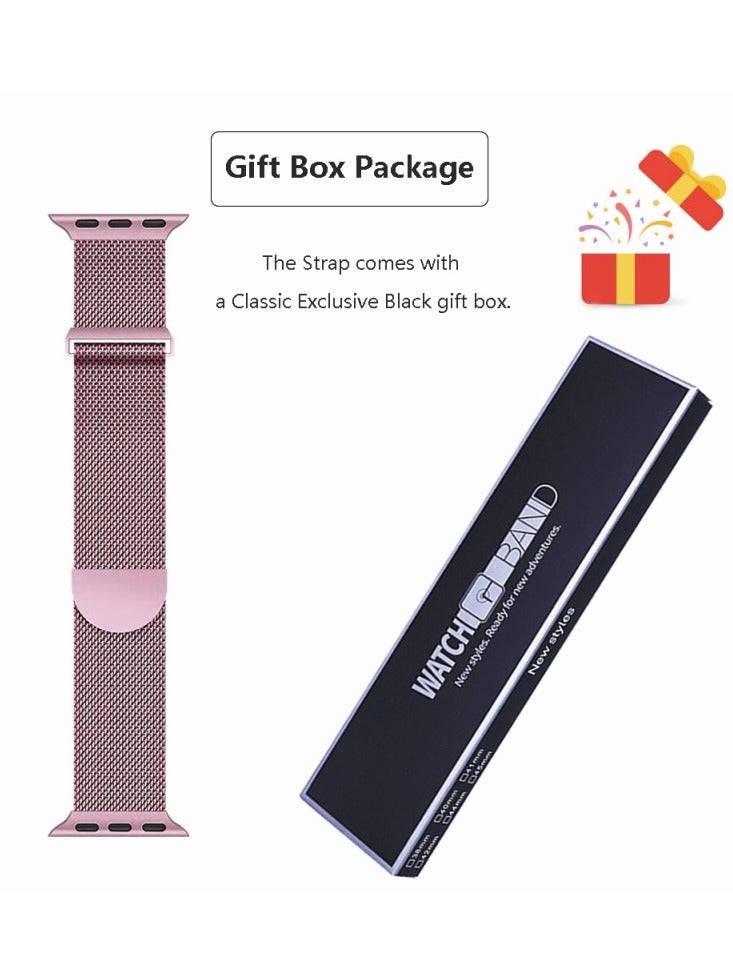 حزام مغناطيسي من الفولاذ المقاوم للصدأ متوافق مع ساعة آبل، 44mm/45mm/46mm/49mm/42mm (S2 S3) قابل للتعديل، بديل للرجال والنساء، متوافق مع السلاسل 10 9 8 7 6 5 4 3، SE، Ultra، وردي زهري - Image 3