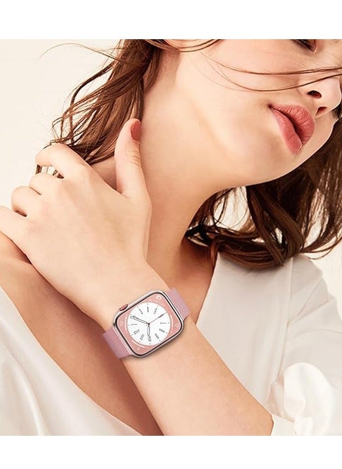 حزام مغناطيسي من الفولاذ المقاوم للصدأ متوافق مع ساعة آبل، 44mm/45mm/46mm/49mm/42mm (S2 S3) قابل للتعديل، بديل للرجال والنساء، متوافق مع السلاسل 10 9 8 7 6 5 4 3، SE، Ultra، وردي زهري - Image 4