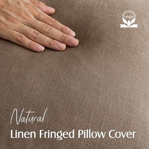 Foindtower Decorative Linen Fringe Throw Pillow Covers Cozy Boho Farmhouse Cushion Cover with Tassels Soft Accent Pillowcase for Chair Sofa Bed Living Room Home Decor 1616 Inch 1PC Light Brown - Image 3