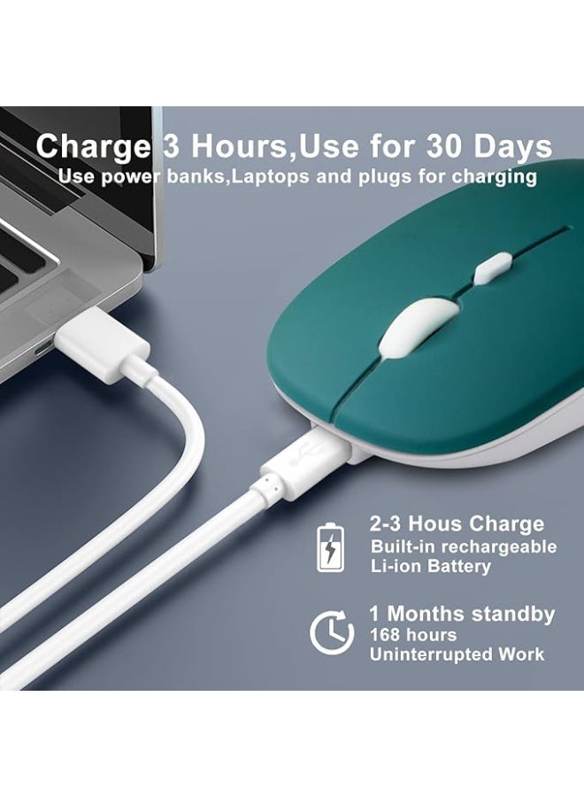 Wireless Bluetooth Mouse for iPad/MacBook Pro/Air/Laptop/pc Rechargeable Silent Mouse Portable Slim for Surface Pro/Lenovo/Samsung Tablet (Jade Green) - Image 3