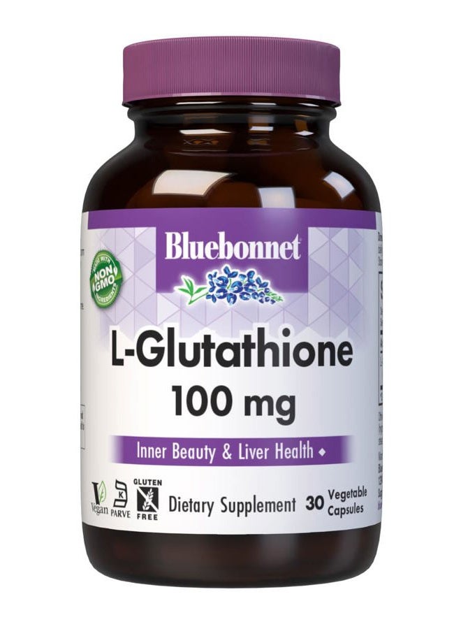 Bluebonnet بلو بونيت للتغذية L-جلوتاثيون 100 ملغ، حمض أميني حر، لحماية الجذور الحرة، خالي من الصويا، خالي من الجلوتين، غير معدّل وراثياً، معتمد كوشير، نباتي، 30 كبسولة نباتية، 30 حصة - Image 1